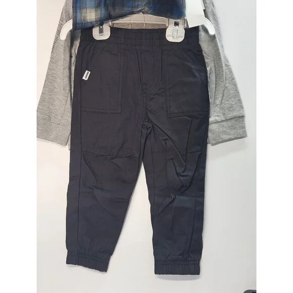 DKNY‎  Size 2T Set Of 3, Plaid Blue Vest/ Black Pants/ Grey Long Sleeve Printed - Picture 3 of 13